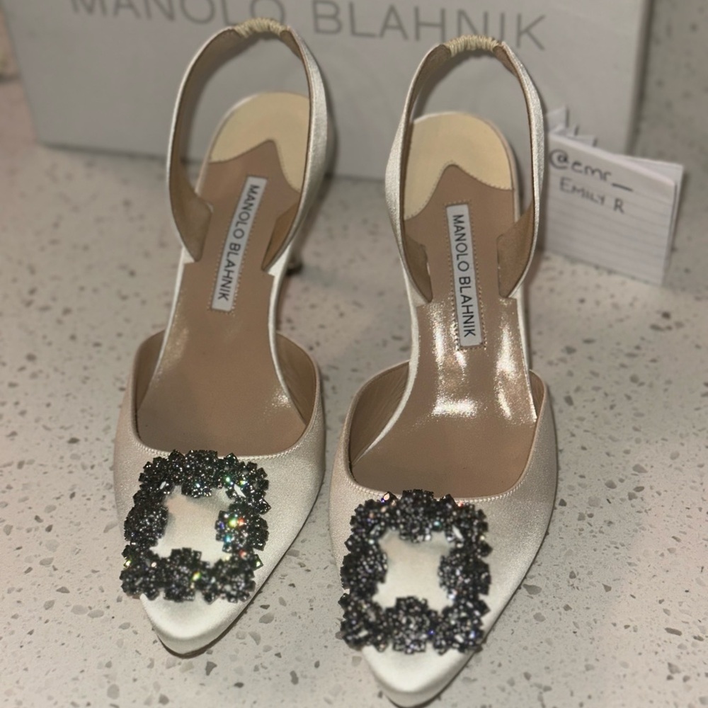 Manolo Blahnik White Heels with Silver Embellishments - Picture 3 of 10